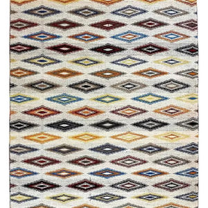 Tapis en laine tissé à plat Dhurrie Kilim moderne fait à la main Tapis à motifs géométriques unique en son genre Artpiece - Product Image 1