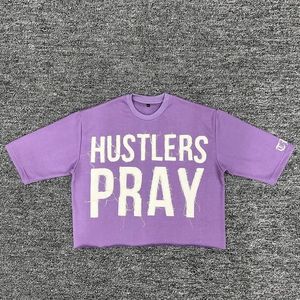 เสื้อยืดเทอร์รี่ทรงโอเวอร์ไซส์สำหรับผู้ชาย แต่งลายปักแบบดิสเทรส ผ้าฝ้าย 100% สไตล์ไฮสตรีท ระบายอากาศได้ดี แห้งเร็ว ปรับแต่งได้ - Product Image 4