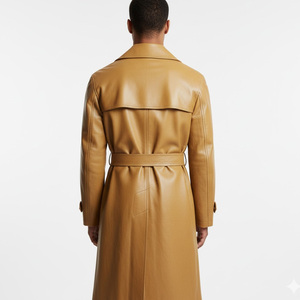 Manteau Trench en Cuir de Luxe pour Hommes, Fournisseur d'Usine OEM, Vente en Gros, Fabrication Personnalisée, Long, Élégant, Mode, Vêtement d'Extérieur d'Hiver, Coton - Product Image 2