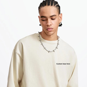 Camiseta holgada de manga larga de algodón de talla grande 2025 Otoño Invierno pesado 425G color sólido básico fuera del hombro - Product Image 2