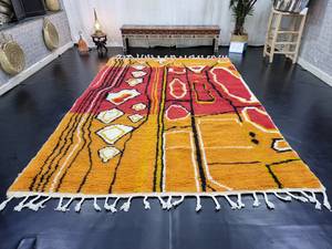 Alfombra marroquí colorida hecha a mano, alfombra personalizada Beni Ourain abstracta única, acogedora alfombra elegante de lana Bohemia tejida a mano - Product Image 6