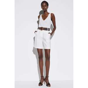 Shorts Casuales para Mujer, 100% Algodón con Spandex, Cuero PU y Poliéster, Cierre con Cordón, Decoración con Logotipo en la Cintura - Product Image 3