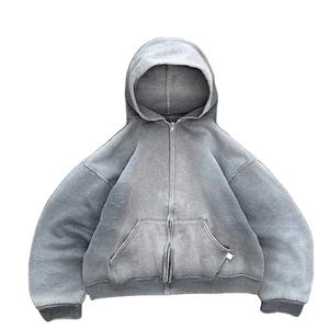 Las mejores sudaderas con cremallera Algodón Fleece Drop Shoulder Cropped Zip Up Hoodie Casual Street Wear Hoodie - Product Image 1
