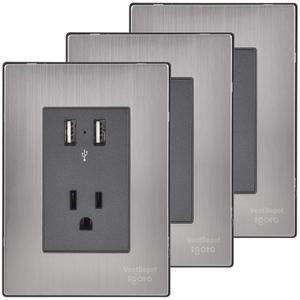 Presa a Muro USB A, MXIXO-003, 3 Pezzi, USBx2/Presa, 110/125-250VAC, 15A, 50/60Hz, 5VDC, 2.1A, Argento/Oxford, Acciaio Inossidabile - Product Image 1