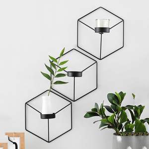 Nordic <b>Large</b> Black Iron Metal Wall Mounted <b>Tea</b> <b>Light</b> Candle Stand Luxury Square Geometric Frame Home Wedding Fireplace Decor - Product Image 6
