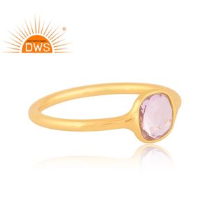 Best Quality Sterling Silver 18K <b>Gold</b> Plated Natural Pink <b>Amethyst</b> Gemstone Stackable <b>Ring</b> Demi Fine Jewelry Manufacturer - Product Image 3
