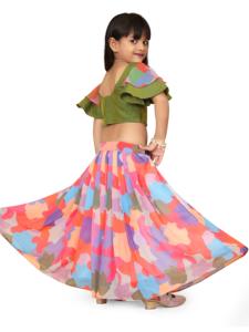 Ensemble ethnique élégant pour filles Shoryam - Lehenga Choli vert palak, tenue de soirée, longueur au sol, entièrement cousu, camouflage moderne - Product Image 4