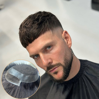 Perruque indienne vierge pour homme avec base en dentelle et contour en PU fin, style ondulé naturel, lisse ou bouclé, pour hommes
