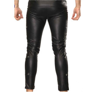 กางเกงหนังวัวแท้สำหรับผู้ชาย แฟชั่นสไตล์ไบค์เกอร์ บอมเบอร์ คาวบอย คุณภาพสูง ลำลอง เอวสูง ทรงตรง สีพื้น - Product Image 3