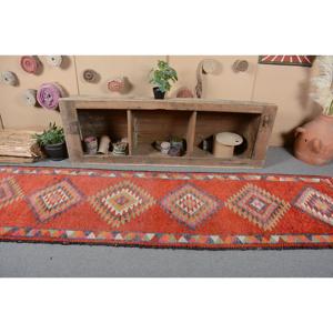Turkish Vintage Rug, 2.8x10.9 ft <b>Runner</b> Rug, <b>Red</b> Gray Patchwork Rug - Product Image 4