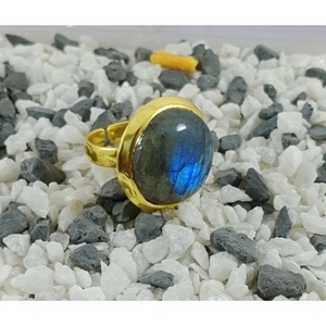 <b>Adjustable</b> Brass <b>Ring</b> 18K Gold Plated Labradorite Gemstone Casual Style Bezel Setting Free <b>Size</b> Gift - Product Image 3