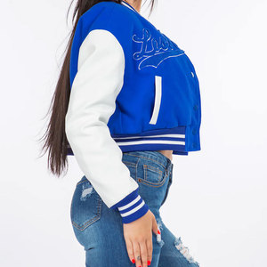 OEM personnalisé de haute qualité corps en laine femmes Letterman veste respirant manches courtes haut court brodé tricoté pour les filles - Product Image 3