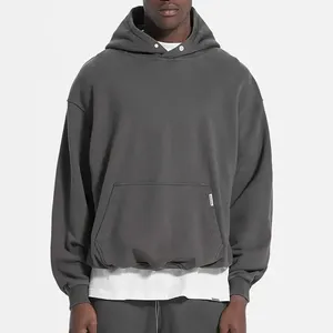 Vente en gros de sweats unis de haute qualité en coton 100% 350g 380g 420g avec logo personnalisé sweat à capuche épais et vierge pour hommes - Product Image 3