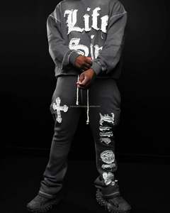 ชุดสเวตสูทผ้าฝ้ายเนื้อหนาปักลายใหม่สไตล์ OEM พร้อมฮู้ดปักลายแบบดิสเทรสสำหรับผู้ชาย - Product Image 3