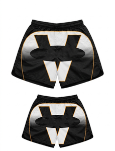Premium 120 GSM polyester <b>windbreaker</b> shorts orange body yellow side panels green waist custom heat transfer logo Nylon Plain - Product Image 6