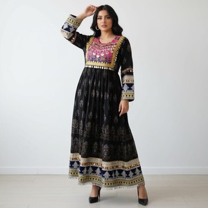 Luxury Ladies Elegant Lace Embroidered <b>Long</b> Sleeve <b>Dress</b> Vintage Afghani Modest Fashion Party Wear Natural Waist Latest Afghan - Product Image 6