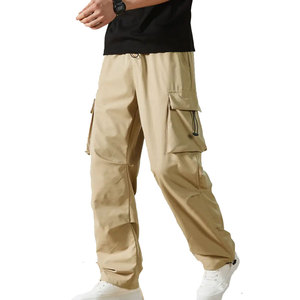 Taille haute hommes décontracté coton toile Cargo pantalon fermeture éclair délavé conception respirant élégant personnalisé en gros pas cher prix OEM - Product Image 6