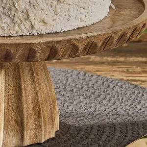 Support à gâteau moderne en bois de manguier naturel sculpté à la main, plateau rond à dessert avec bord festonné pour hôtels et cuisines - Product Image 3