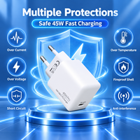 Chargeur mural compact 45W GaN Mini USB-C PD à charge rapide avec prise EU pour téléphones et tablettes, avec coque en PC ignifuge