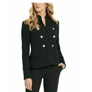 Giacca Militare DKNY da Donna con Collo Alto e Doppio Petto, Nera Tinta Unita, Taglia 12, Capospalla Invernale con Cappuccio per la Stagione Autunnale - Product Image 2