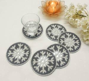 Posavasos con cuentas hechos a mano-Posavasos bohemios con respaldo de poliéster (4x4 pulgadas) - Product Image 3