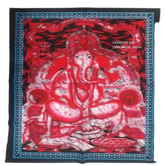 Nieuw 2024 Populair Kunstdecor Heer Ganesha Bedrukt Katoen Batik Effen Kleuren Wandkleden/Poster Groothandel Uit India