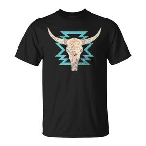 T-Shirt Promozionale Stile Vintage Country Girl Boho con Teschio di Toro, Design Retrò da Cowgirl - Product Image 1
