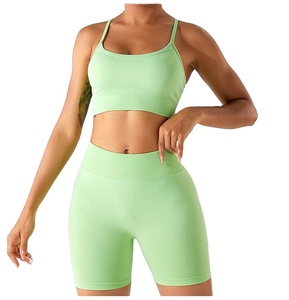 Conjunto de Shorts y Sujetador de Yoga para Mujer, Tallas Grandes, con Logotipo Personalizado al por Mayor, Poliéster y Spandex, Elástico en 4 Direcciones, Transpirable, Conjunto Deportivo de 2 Piezas - Product Image 1