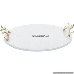 Nueva bandeja de servicio de mármol blanco con asa elegante, superventas, decoración de cuentas de lujo, utensilios de cocina, bandeja de comida para proveedor mayorista - Product Image 2
