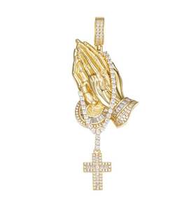Iced-Out Praying Hands Pendant With Rosary And <b>Cross</b> VVS Moissanite Customize Hip Hop Ice Out Diamond Pendant for <b>Men</b> & Women - Product Image 1