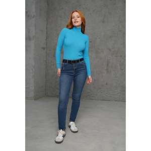 Pull en maille côtelé à col roulé turquoise pour femme - Vente en gros - Product Image 3