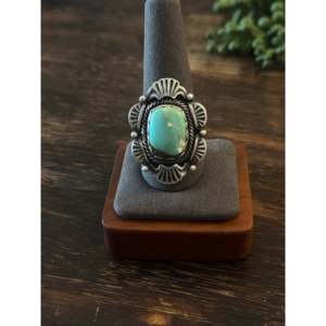 Navajo Handmade Yellow Gold Carico Lake Turquoise Sterling Silver Ring Size 10.75 Bezel Setting Inlay for Everyday Wear Weddings - Product Image 1