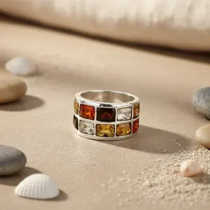 Anillo de Plata de Ley 925 con Piedras Preciosas Coloridas y Hermosa Piedra para Mujer - Product Image 1