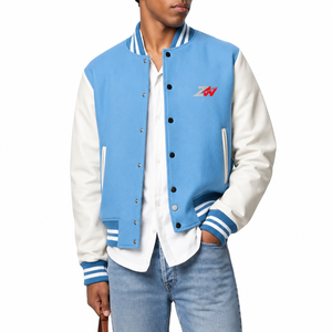 Blouson universitaire pour homme style urbain, en laine avec manches en cuir, décontracté, printemps-automne, style aviateur, avec lettres, type baseball - Product Image 1