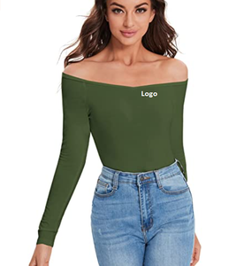 Camiseta Sexy de manga larga con hombros descubiertos para mujer, camisetas ajustadas sólidas, blusas de trabajo para mujer, ropa informal, Top liso personalizado - Product Image 4