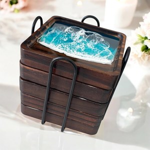 Artistic Wooden <b>Coasters</b> Set, Engraved Natural Wood <b>Drink</b> <b>Coasters</b> with Smooth Finish, Functional Durable Decorative Stone - Product Image 1