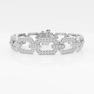 Elegante pulsera de oro amarillo de 10K hecha a mano con diamantes cultivados en laboratorio en un diseño de enlace geométrico audaz perfecto para joyería de regalo - Product Image 3