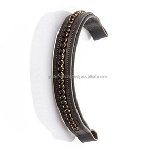 Nueva llegada de alta calidad, banda para cejas de caballo de cuero acolchado marrón Havana con cristales negros decorativos, banda para cejas de diamante - Product Image 1