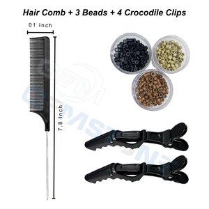 Kit d'outils pour extensions capillaires en acier inoxydable noir mat, comprenant pince à micro-perles, aiguilles à boucle de traction, crochets et pinces de sectionnement type bec de canard - Product Image 4