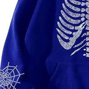 Sweat à capuche zippé surdimensionné 100% coton pour hommes, avec logo personnalisé, imprimé tête de mort en strass, sweat à capuche d'hiver épais teint en plaine - Product Image 4