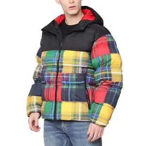 Venta al por mayor de diseño personalizado grueso cálido burbuja chaqueta acolchada ropa de calle a prueba de viento mullido contraste a cuadros chaquetas de invierno para hombre - Product Image 3