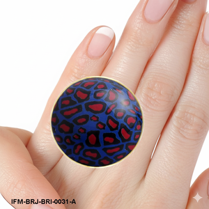 Bague en émail à imprimé léopard bleu et rouge, bague audacieuse en laiton pour femme, grande bague à dôme, bijou cadeau pour elle - Product Image 2