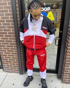 Chándal cortavientos apilado de varios colores de gran tamaño precio barato pantalones de chándal de nailon personalizados OEM para hombre y conjunto de Sudadera con capucha y cremallera - Product Image 2