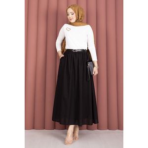 Black Sporty Pencil Pleat <b>Skirt</b> with Belt Pockets Breathable Summer Golf Outfit New Woolen Denim Chiffon Material Spring Fall - Product Image 1
