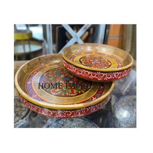 Plateau de vaisselle rond en bois d'acacia naturel Assiette de présentation en bois Plat incassable léger pour présentoir de collation et dessert - Product Image 1