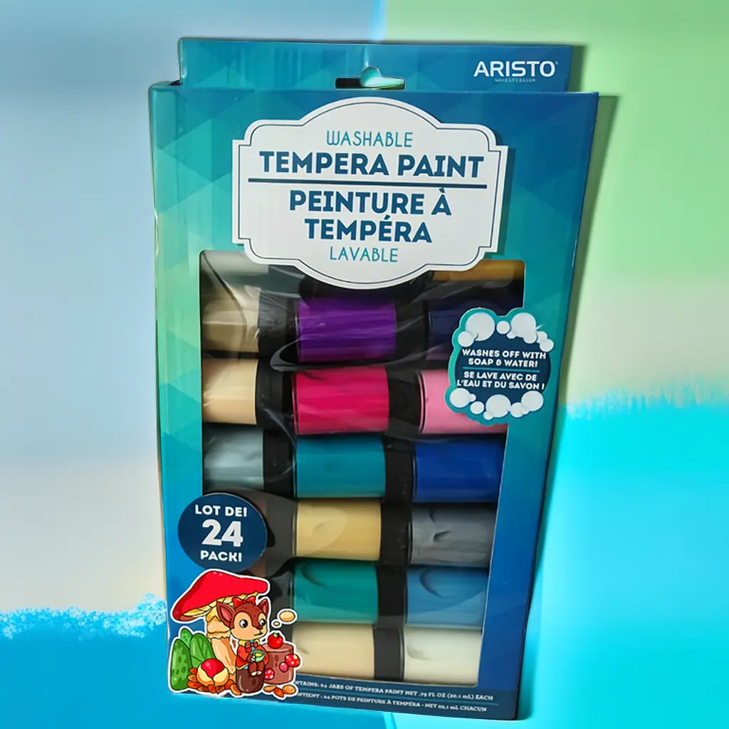 Aristo 24 colori brillanti Value Pack Tempera lavabile vernice ad asciugatura rapida 24 barattoli di vernice a tempera