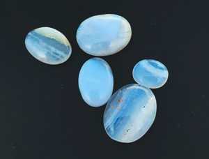 Lot de pierres précieuses d'agate en dentelle bleue naturelle, cabochon ovale de 5 pièces, pierres lâches - Product Image 3