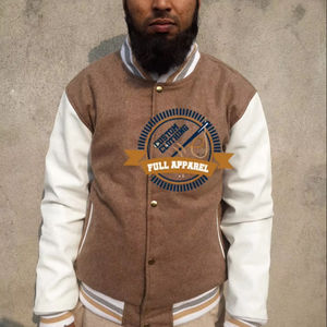 Veste d'université de baseball en laine respirante coupe-vent pour hommes manches en cuir patchs brodés col montant col rond-pour l'hiver - Product Image 1