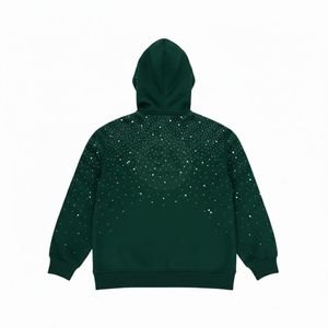 Printed 100% Cotton <b>Rhinestone</b> Loose Fit Men Unisex Winter High Quality 460g Heavy Weight Hooded Windproof Sweatshirts - Product Image 2