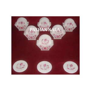 Hecho EN LA India Posavasos de nácar Arte único Diseño hecho a mano Juego de incrustaciones de mármol blanco puro con decoración del hogar en el mejor - Product Image 1